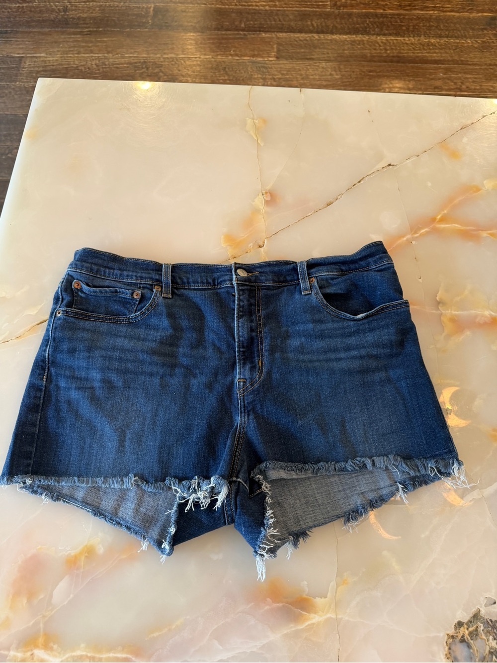 Levi's Dark Blue Raw Hem Denim Shorts